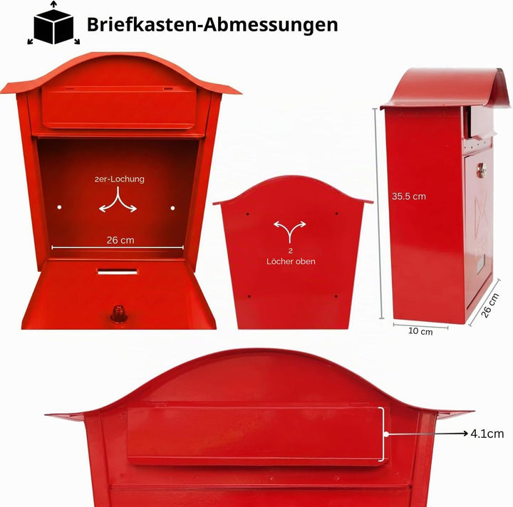 Assorted Collections Wandbriefkasten, klassisches Design, grosser Briefkasten, abschliessbar, 2 Schl