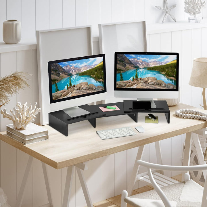 Relaxdays Monitorständer für 2 Monitore, ausziehbar, verstellbar, Monitorerhöhung Schreibtisch, PC O