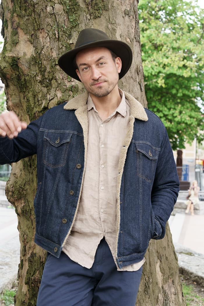 Breiter Rollbarer Outdoor Filzhut Trekkinghut 100% Wolle Hut Wasserabweisend Faltbar Ledergarnitur H