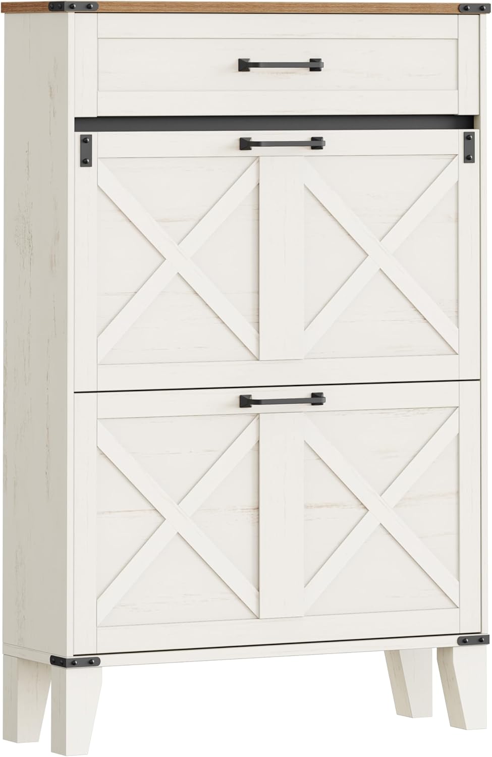 Hzuaneri Schuhschrank mit 2 Klappen, Schuhregal Schuhkipper Schmal, 1 Grosse Schublade, Verstellbar,