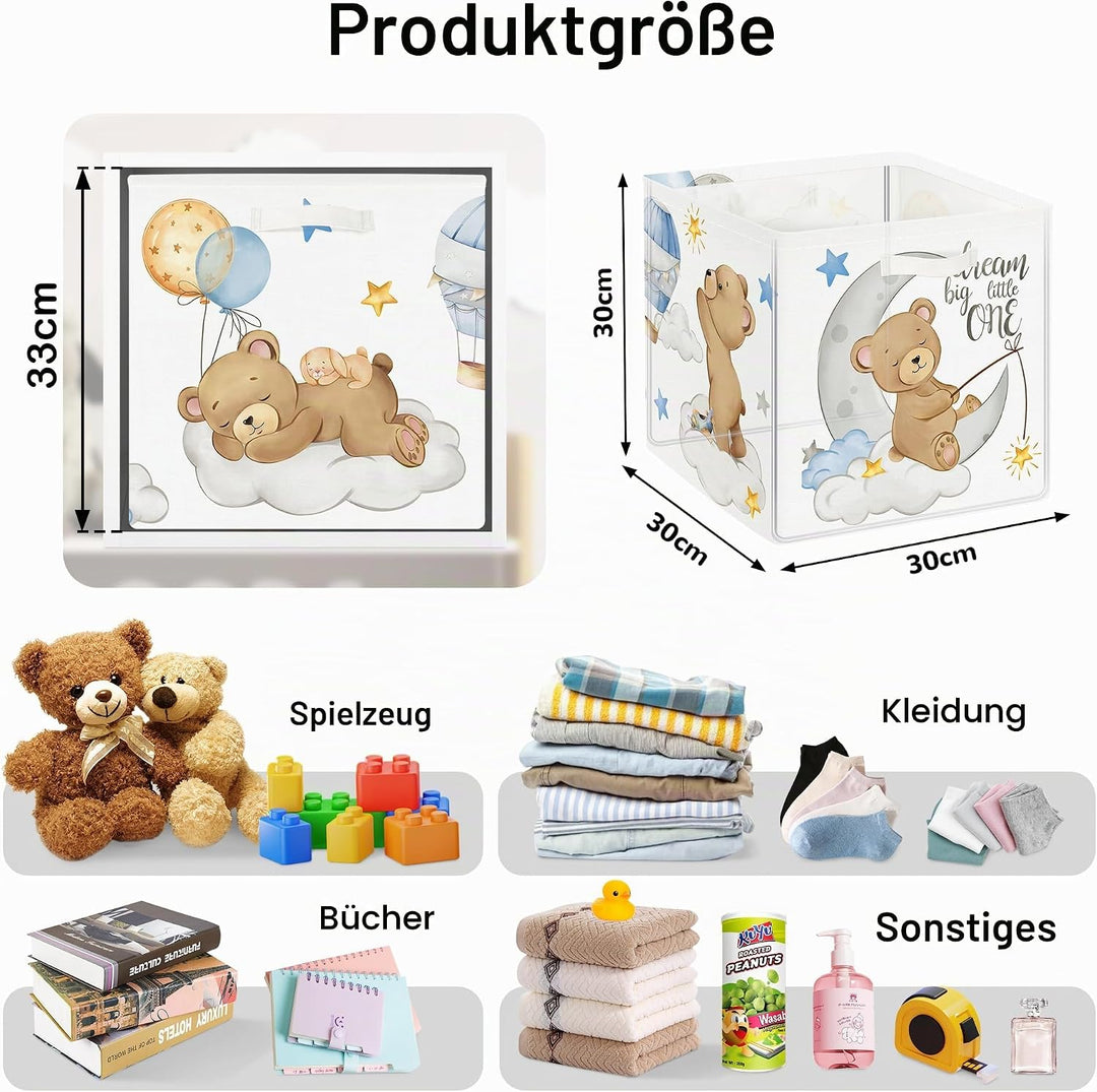30cm Aufbewahrungsbox 3 Stück Schlafende Tiere Aufbewahrungskorb Kinder Falt Bär Sterne Ballon mit G