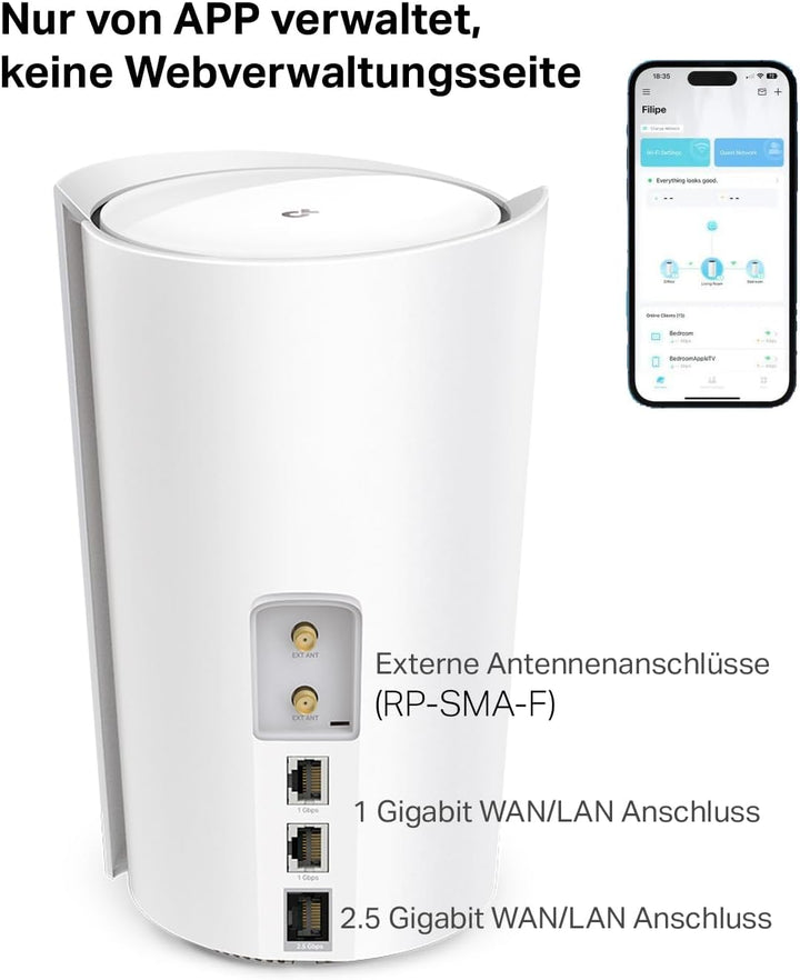 TP-Link Deco X3000-5G(1-Pack) LTE WLAN Router, 5G Router SIM-Karte, 2,5-Gbit/s-Port + 2 x Gigabit-Po