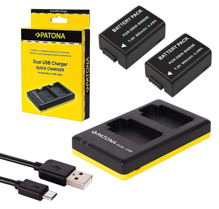 3in1-SET für die Panasonic Lumix DC FZ82 mit 2 Akkus für Panasonic DMW-BMB9 + USB Dual Ladegerät für