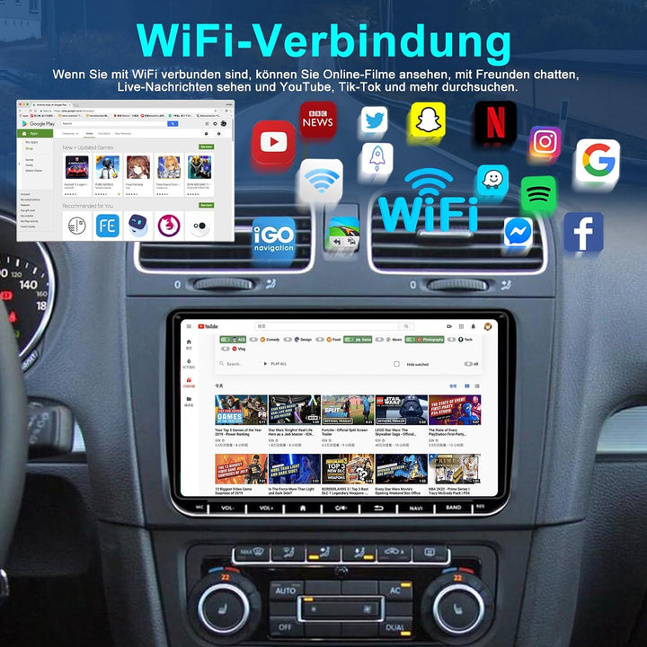Kovanda Android Autoradio für VW Golf 5 6 Touran Tiguan Skoda Caddy Amarok, 9 Zoll Touchscreen Doppe
