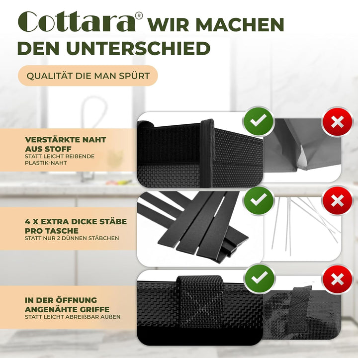 COTTARA® Mülltrennsystem 3fach Plastik, Glas, Papier | Stabiler Stand 4 x Stabilisatoren | Perfekt a