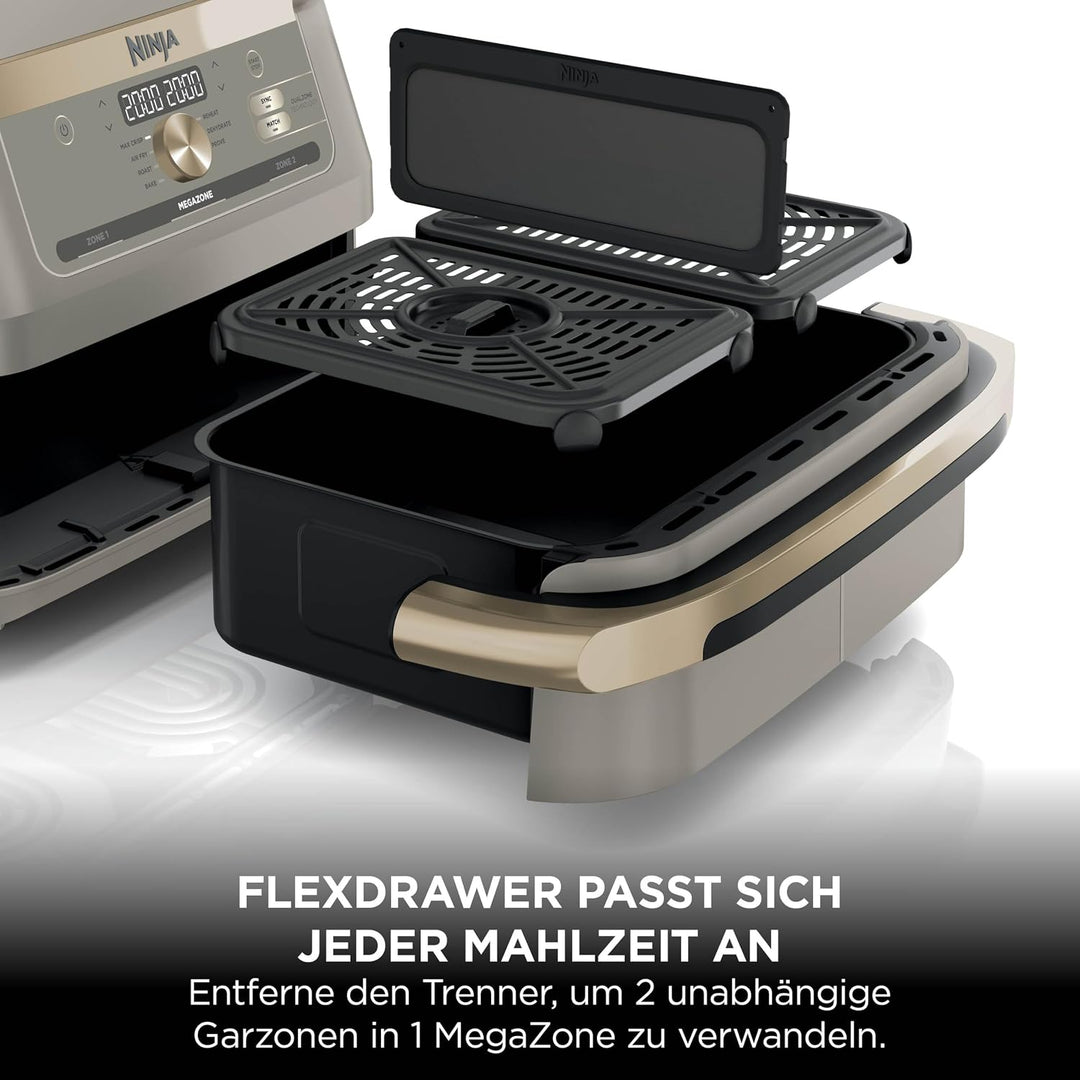 Ninja Foodi FlexDrawer Heissluftfritteuse, Dual Zone, verwandelt sich in MegaZone, 10,4 L, Dual Zone