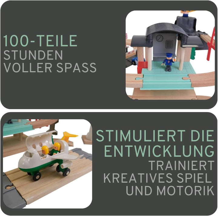 Bandits & Angels Holzeisenbahn-Set Transportthema 100 Teile ab 3 Jahren für Jungen und Mädchen – Hol