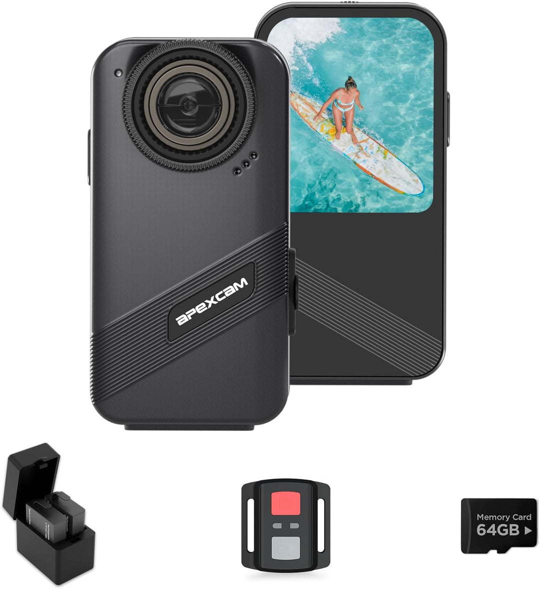 Apexcam K20 Touchscreen Action Cam 4K60FPS 48MP WiFi 8X Zoom EIS 20m Wasserdicht mit 64GB Sportskame