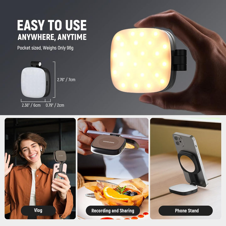 NEEWER Magnetisches Selfie Licht kompatibel mit iPhone MagSafe CRI95 700lx/0,3m Faltbare LED Handy F