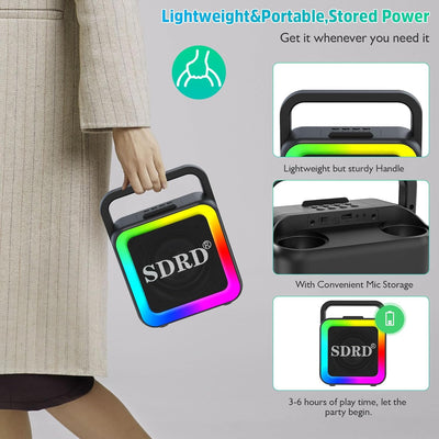 Karaoke-Maschine mit zwei drahtlosen Mikrofonen, tragbarer Bluetooth-Lautsprecher für Erwachsene und