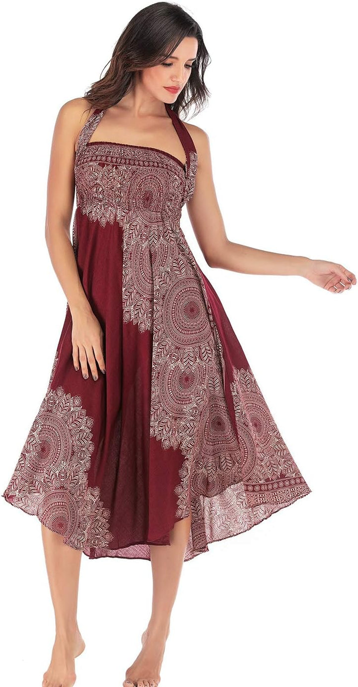 FEOYA 2 in 1 Rock Damen Lang Sommer Maxirock Boho Strandrock Blumen Hohe Taille Hippie Sommerkleid E