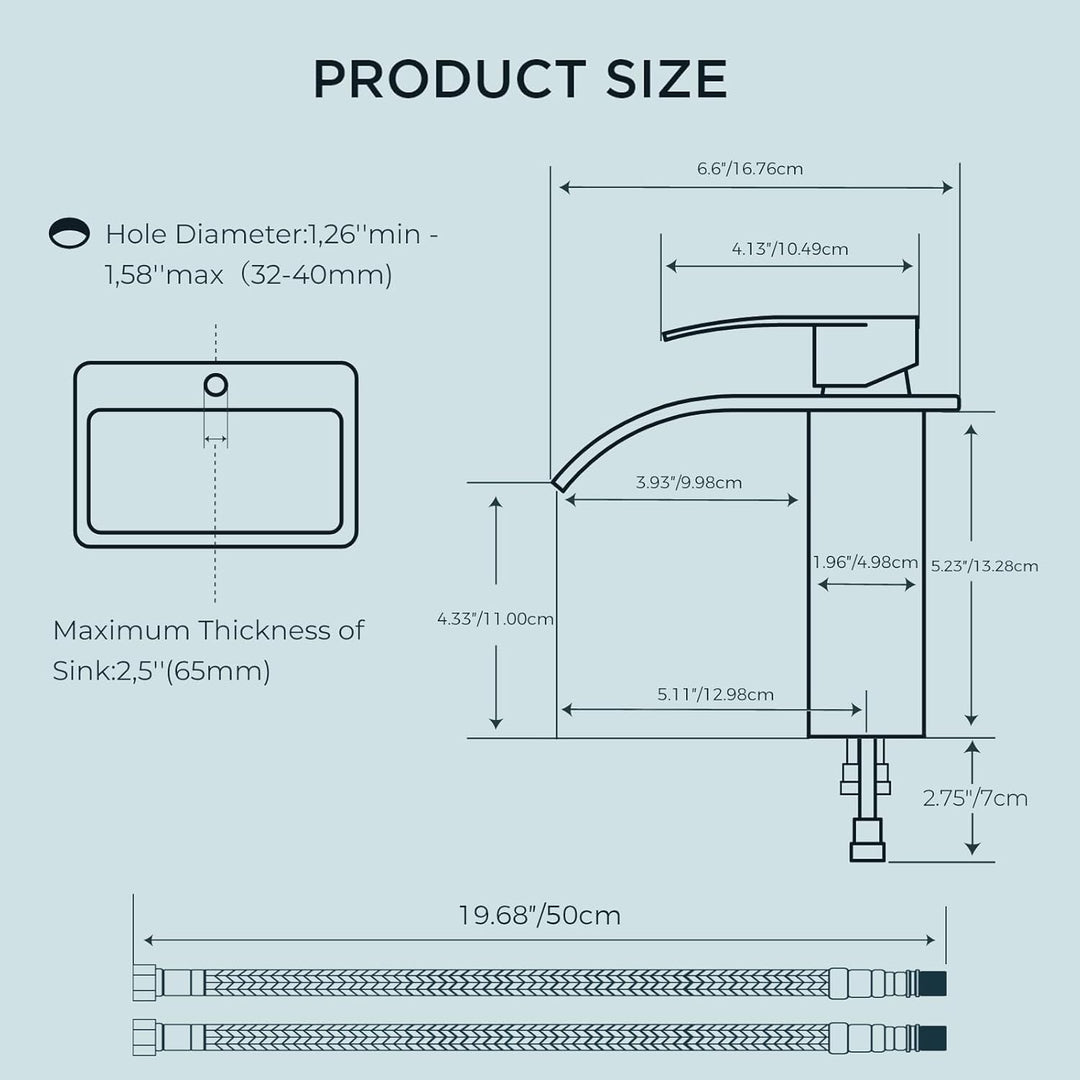 Wasserfall-Badezimmerarmaturen Rund Einlochmontage, mit Auslaufhöhe 110 MM Einhand-Waschtischarmatur
