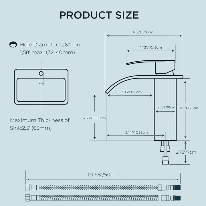 Wasserfall-Badezimmerarmaturen Rund Einlochmontage, mit Auslaufhöhe 110 MM Einhand-Waschtischarmatur