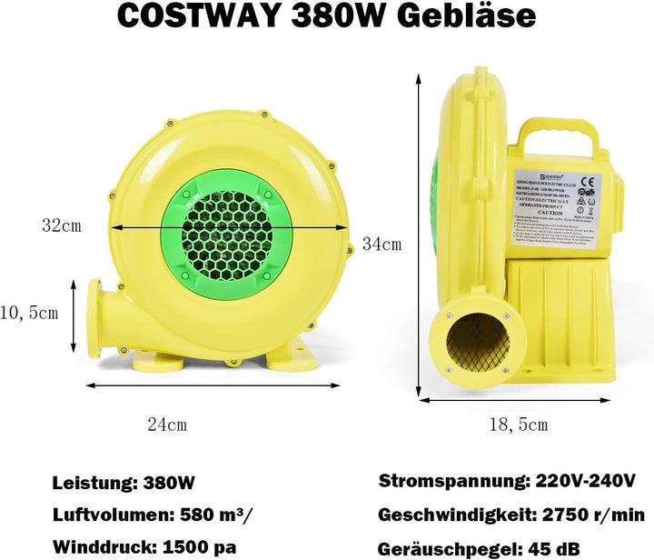 COSTWAY 350W Gebläse Luftpumpe Ventilator Windmaschine Lüfter elektrisch für aufblasbare Spielzeuge