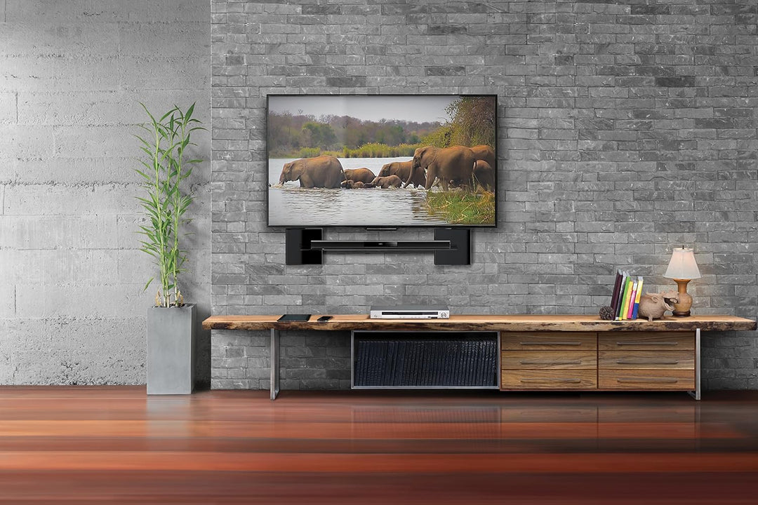 Meliconi Ghost Cube Soundbar Schwarz, Kabelabdeckung mit Glasablage für Soundbar Schwarz Einzeln, Sc