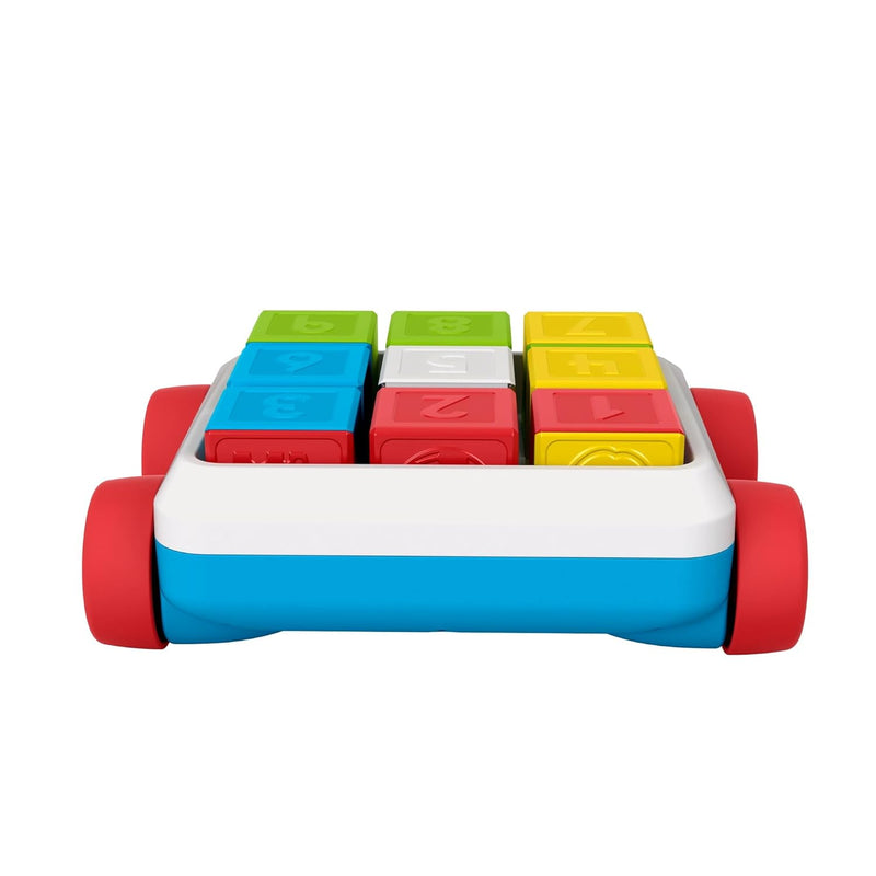 Fisher-Price GJW10 - Bausteinwagen, Spielzeug-Bollerwagen mit 9 Bausteinen, Babyspielzeug ab 6 Monat