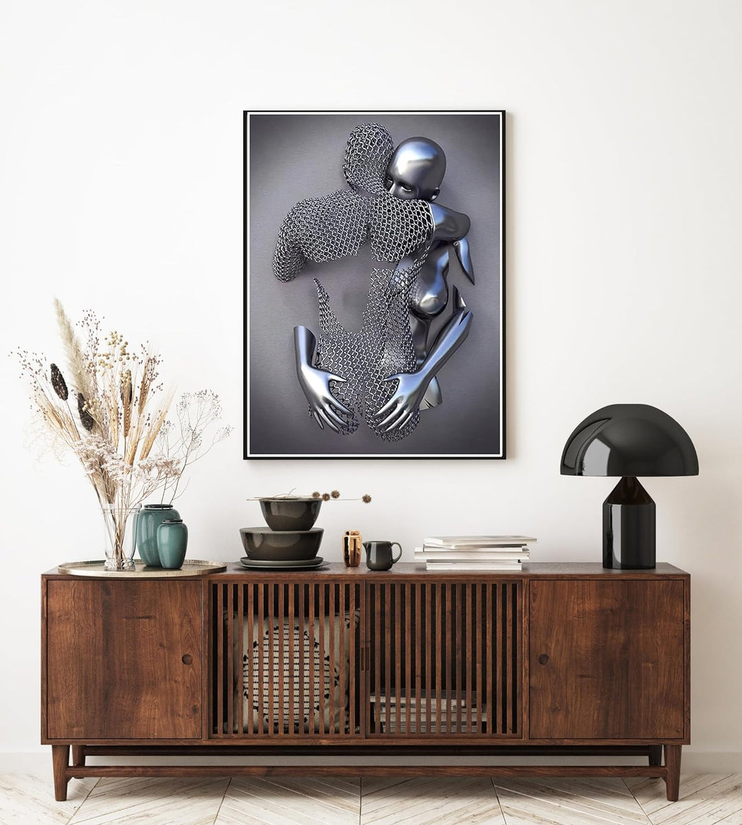 3D Metallfigur Statue Kunst Liebe Herz Kuss Bilder Wandkunst Wohnzimmer Wanddekoration - Ohne Rahmen