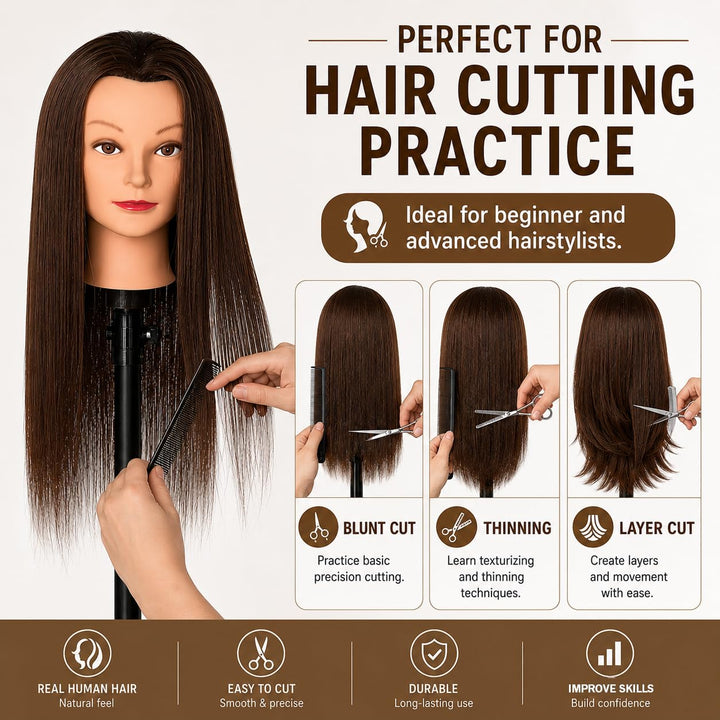 Mannequinkopf mit 100% menschlichem Haar, Echthaar Kosmetologie Mannequinkopf Haar Styling Friseurpr