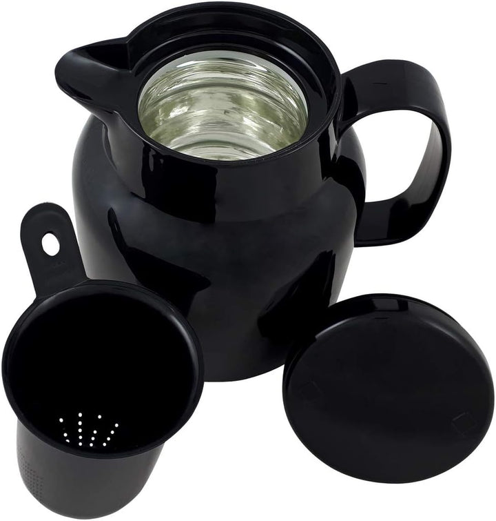 Helios Mondo Kunststoff-Isolierkanne mit Teesieb, Schwarz, 14.2 x 13.6 x 19.3 cm 14.2 x 13.6 x 19.3