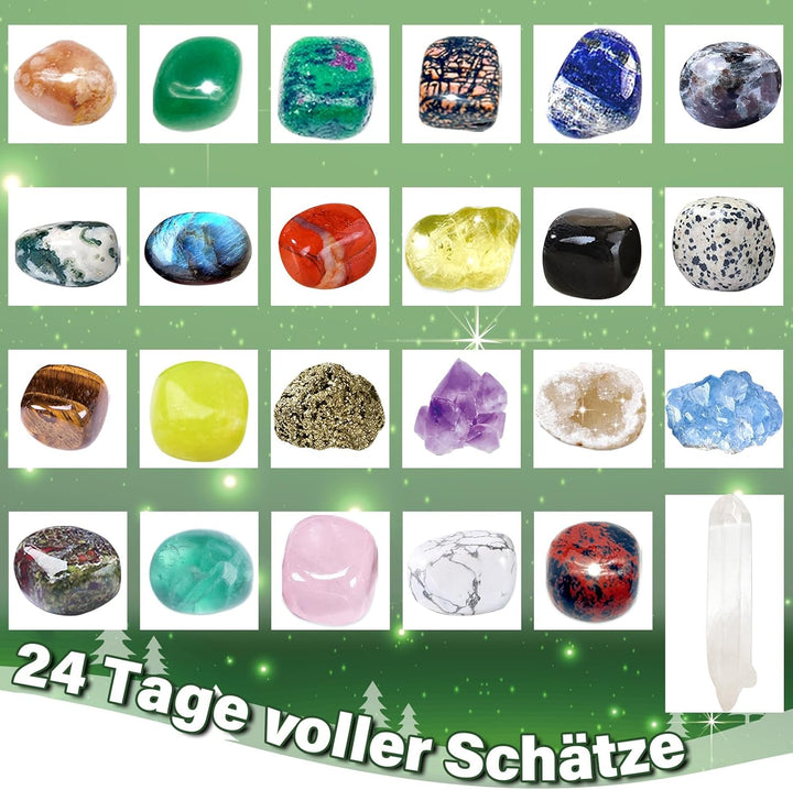 Edelstein Adventskalender, Weihnachts Countdown Kalender 2023, 24 Stück Natürliche Kristalle, Edelst