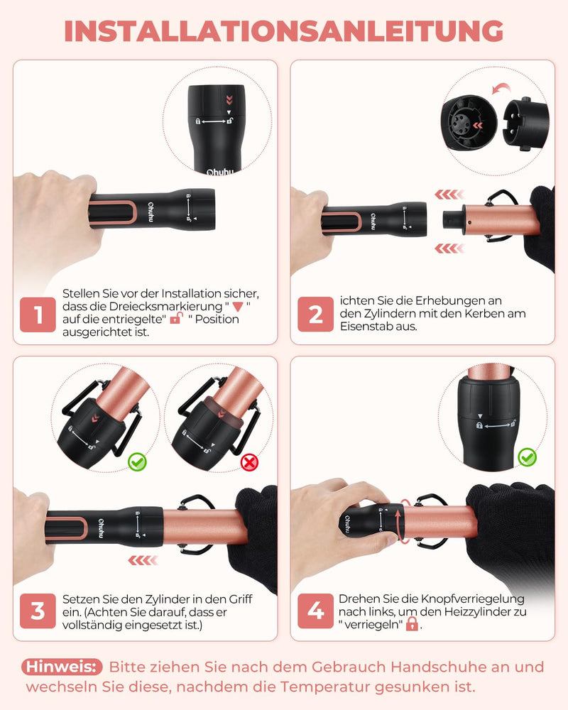 5 in 1 Lockenstab Set, Ohuhu Lockenstäbe mit 9-32 mm Zubehörteile LED Anzeige Keramikbeschichtung 3