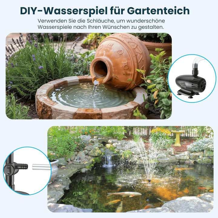 Biling 50W Solarbrunnen für Draussen mit 3 Düsen, 2100L/H Solar Springbrunnen für Aussen Grosse Gart