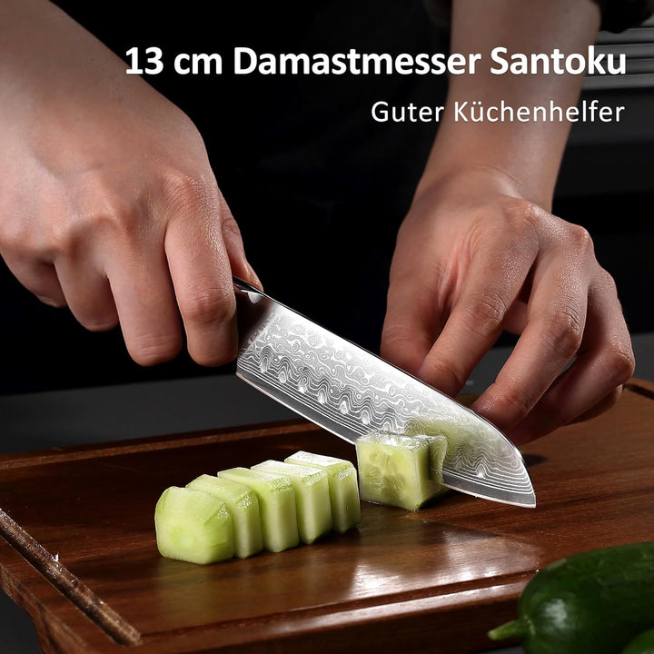PAUDIN Damastmesser santoku messer 13 CM, Profi Damast Küchenmesser für Küche, Extrem Scharf Kohcmes