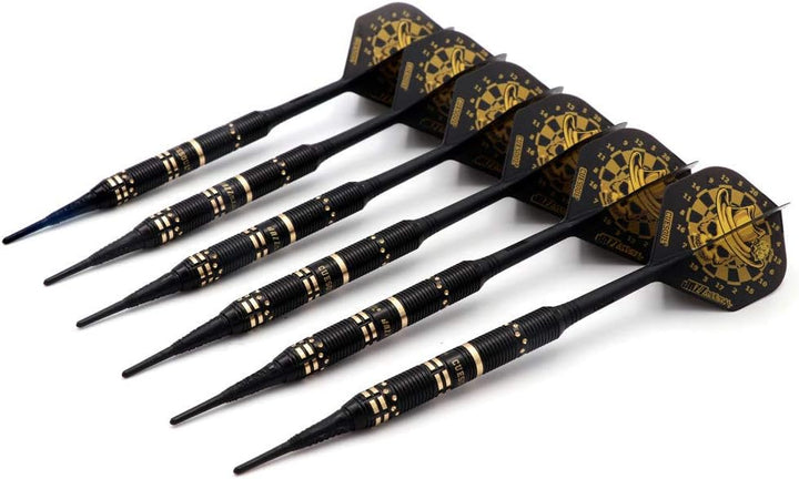 CUESOUL Jazz-METAL 19g Soft Tip Dart Set aus schwarz beschichtetem Messing mit integrierten AK5 Flig