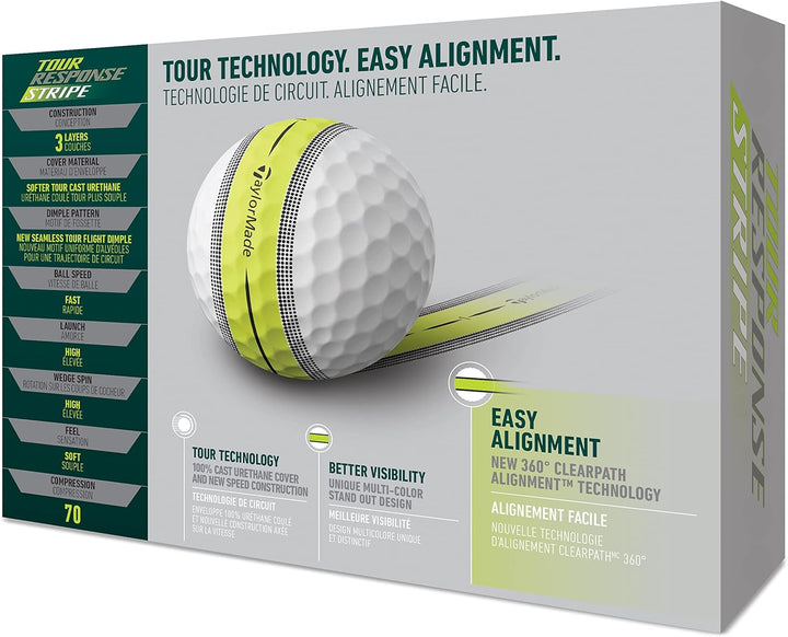 TaylorMade Tour Response Stripe Golfball, 2023 Tour Response Green-Stripe, Tour Response Green-Strip
