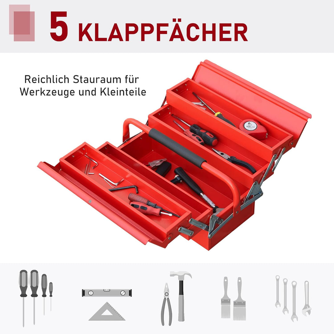 DURHAND Werkzeugkasten Werkzeugkoffer Montage Werkzeugkiste leer platzsparend mit 5 Fächer aufklappb