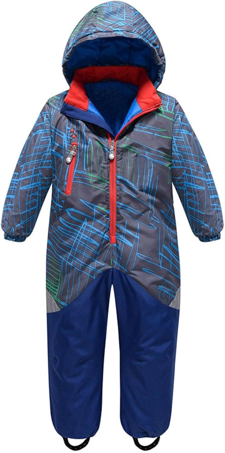 Skioverall Kinder, Unisex Schneeanzüge, Warme Fleece Schneeoverall , Wasserdicht Daunenjacke Mit Kap