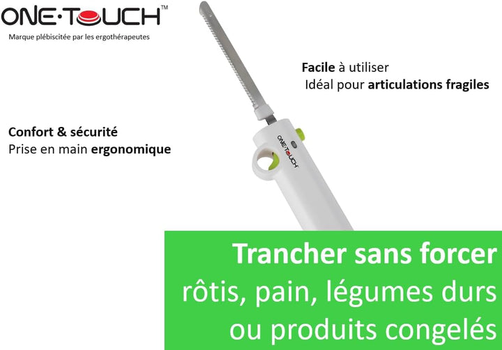 ONE TOUCH Kabelloses Elektromesser KC 157 – Akku-Küchenmesser mit 2 Edelstahlklingen (25cm), 3h Lauf