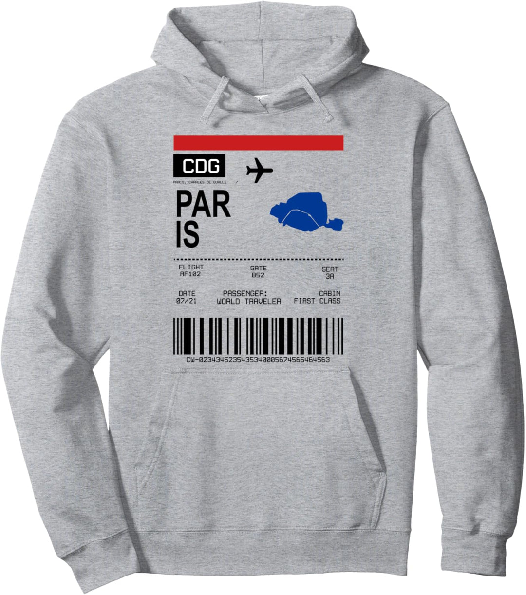 Bordkarte Flugticket Paris CDG Flughafen Passagier Fluggast Pullover Hoodie