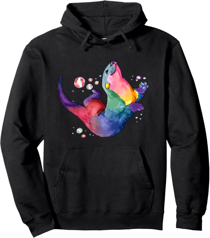 Sea Otter - Colorful Splash Art Cute Pullover Hoodie