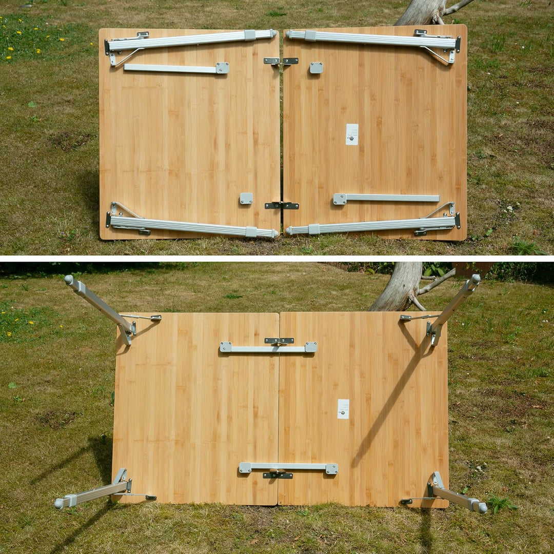your GEAR Portofino Bambus Campingtisch XL 120x70 cm – Höhenverstellbarer Outdoor Klapptisch – Teles