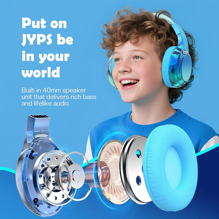 JYPS Bluetooth Kopfhörer Kinder, Kabellose Kopfhörer Bluetooth Kinder Over Ear, Kopfhörer Kinder Blu