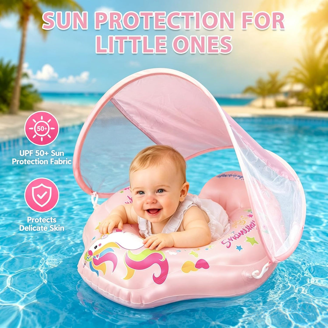MeYuxg Baby Schwimmring mit Sonnendach,Niedliches Schwimmring Baby Float mit Sicherheitssitz und Luf