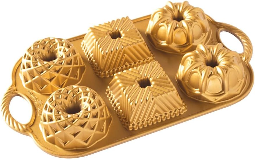 Nordic Ware Backform Geo Bundtlette Aluminium Gold, 27,9cm x 17,8cm, NW 91277