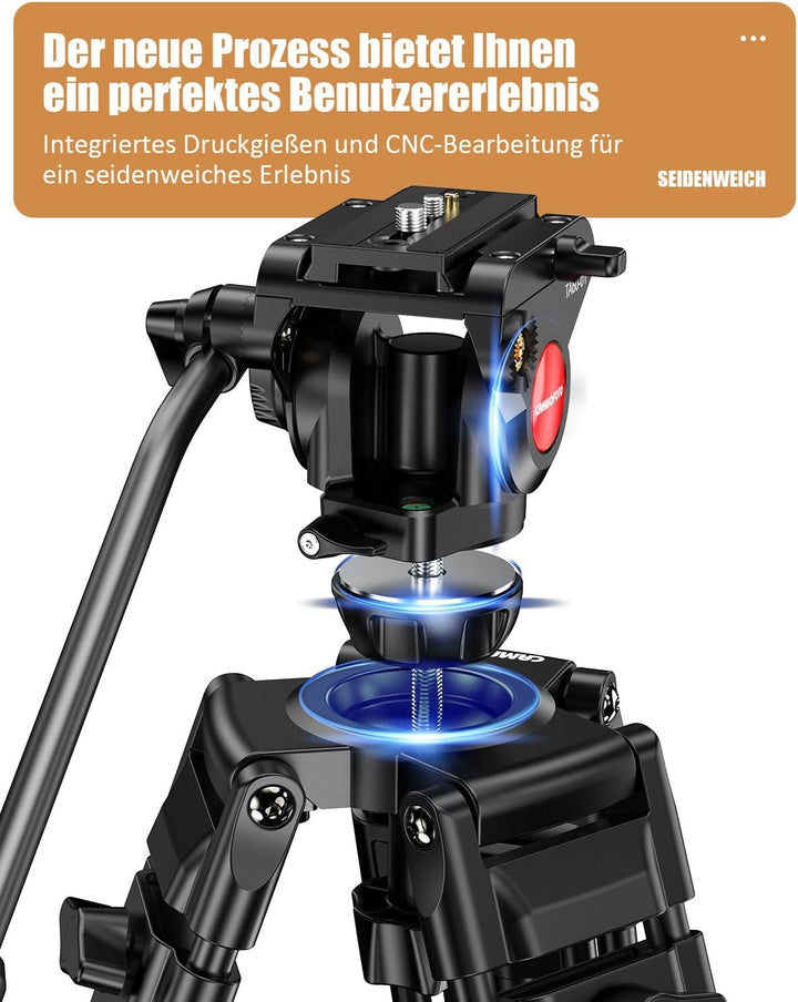 CAMBOFOTO Videostativ mit 360° Flüssigkopf, 188cm Professionelles Aluminium Schwerlast Filmstativ fü