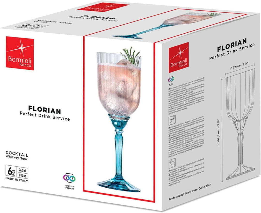 Bormioli Rocco Florian Cocktail - 245ml, 6 Stück, Leuchtend Blau