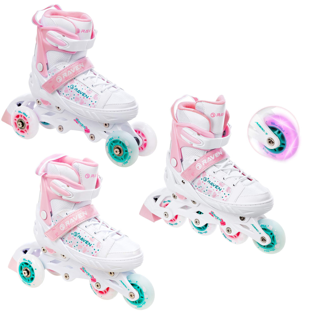RAVEN 3in1 Inline Skates Triskates Rollschuhe Inliner LED Räder für Kinder Mädchen verstellbar 35-39