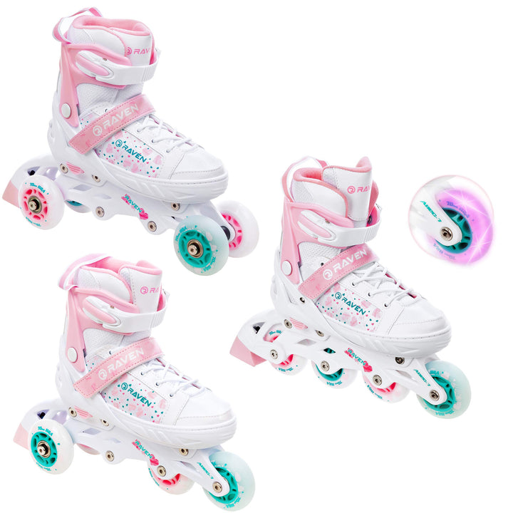 RAVEN 3in1 Inline Skates Triskates Rollschuhe Inliner LED Räder für Kinder Mädchen verstellbar 35-39