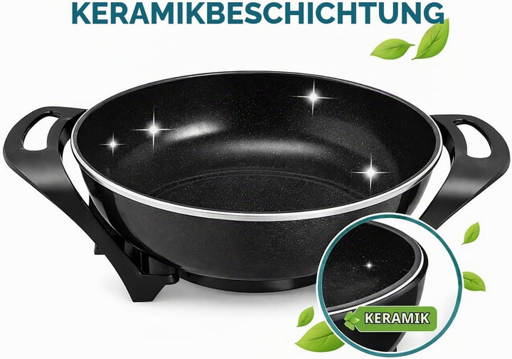 BEPER P101COS100 Elektrischer Wok, 33 cm, 1500 W, Antihaft-Keramik-Wok mit einstellbarem Thermostat,