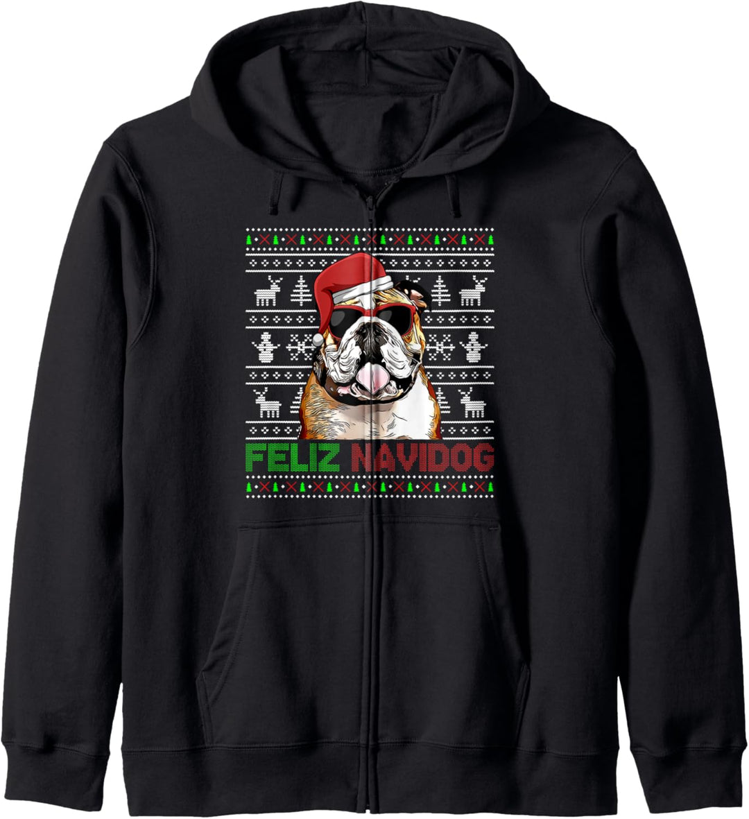 Bulldog Feliz Navidog Lustige Weihnachten Kapuzenjacke