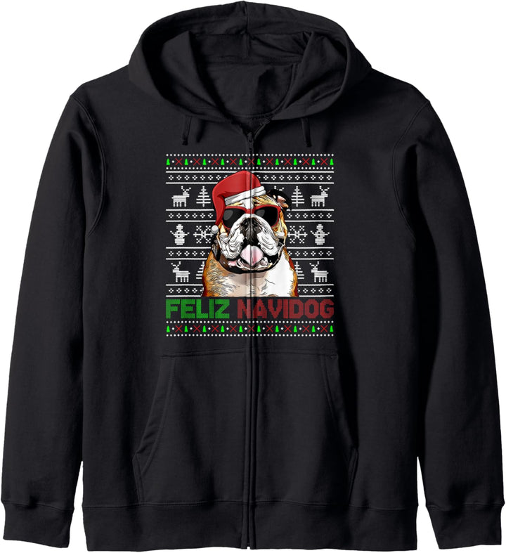Bulldog Feliz Navidog Lustige Weihnachten Kapuzenjacke