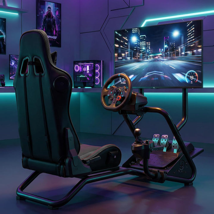 GTPLAYER Simulator Cockpit,Rennsimulator lenkradständer mit 3D-Stereo-Lautsprechern, Monitorhalterun