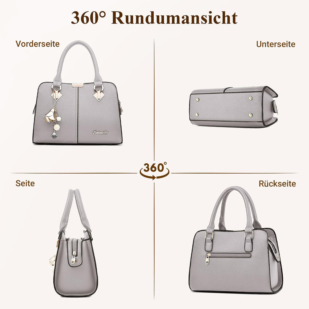 DIRRONA Damenhandtasche Mit Elegantem Anhänger Aus Weichem Verbessertem PU-Leder Und Goldenen Beschl