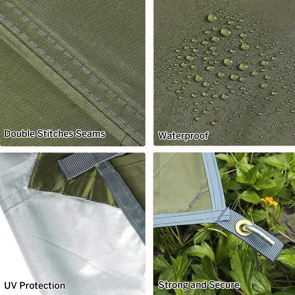 Unigear Tarp 3x3 3x4 3x5 4x4 wasserdicht, Zeltplane für Hängematte mit Ösen + 6/8 Erdnägel + 6/8 Sei