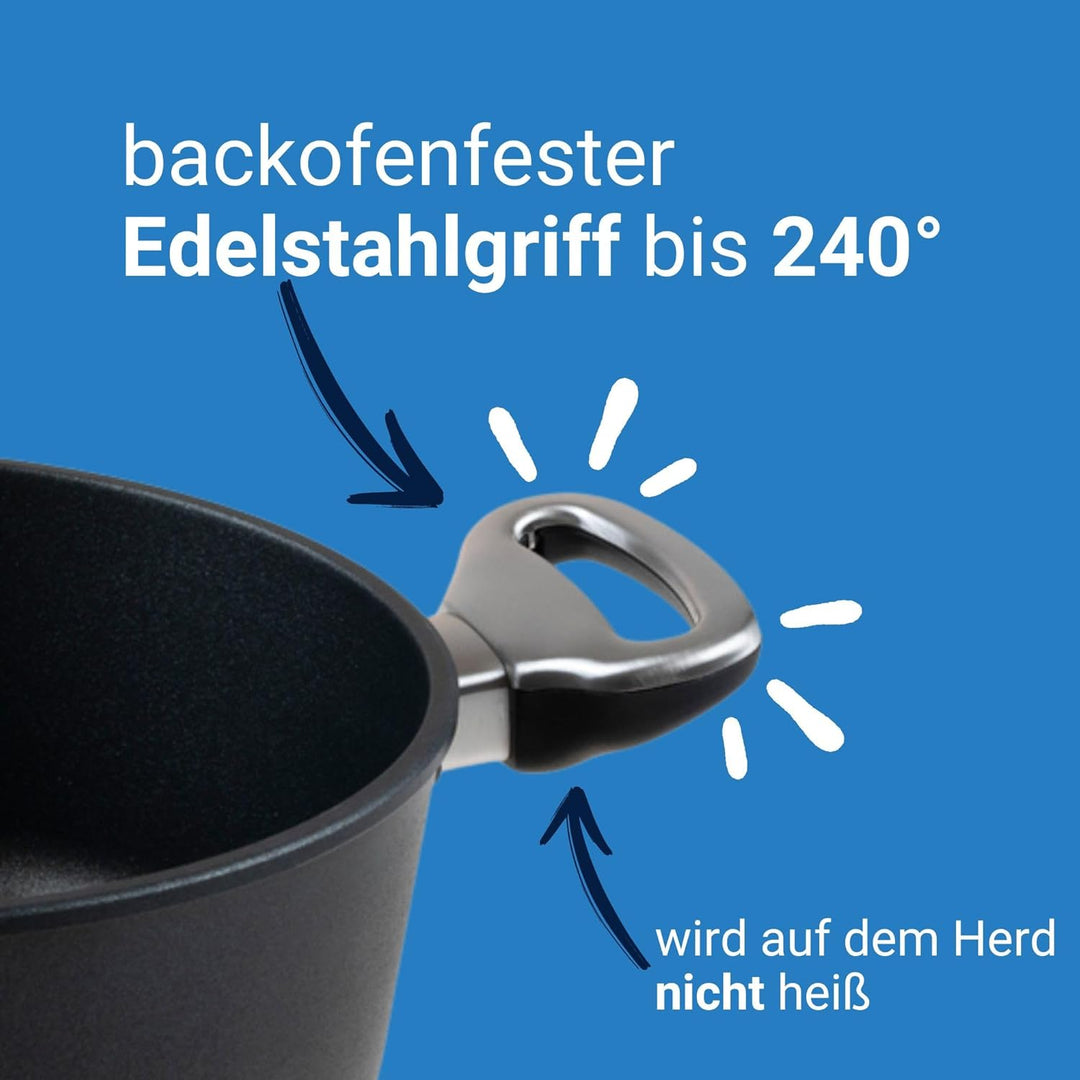 Harecker Bräterpfanne 28cm Ø aus Aluguss mit Seitengriffen | PFOA-freie Antihaftbeschichtung | für I