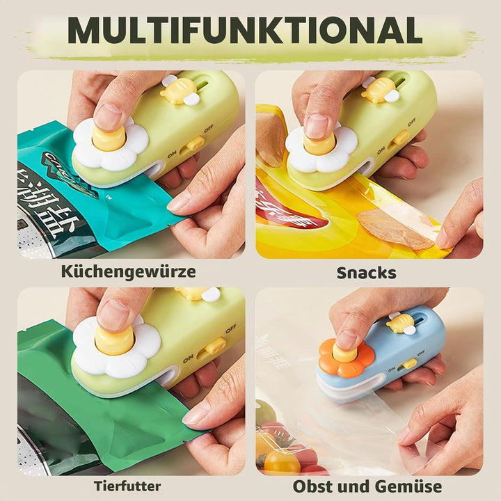 Mini Folienschweissgerät, USB Aufladung, 2 in 1 Hand Versiegelungsmaschine mit Cutter, Vakuumiergerä